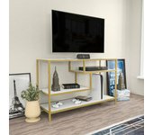Mueble de televisión vega, aparador de salón, mueble bajo para tv, base de pared equipada, 120x39h75 cm, oro y blanco