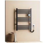 Emke toallero eléctrico 750 x 400 mm, porta-toallas eléctrico para baño con interruptor táctil y temporizador, negro, 180w