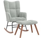 Silla mecedora | sillón balancín relax | sillón de salón con reposapiés terciopelo gris claro cfw421931