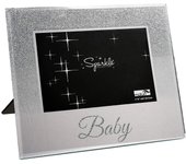 Cornice portafoto maturi con glitter argento, specchiata 10 x 15 cm, regalo 'baby'