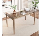 Mesa de comedor moderna para 4 a 6 personas - 110 x 65 x 74 cm - tapa de cristal y diseño de ratán - beige