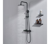 Auralum max columna ducha termostática negro con mezclador termostático de 38°c,columnaducha ajustable altura, cabezal de ducha/pomo de mano 3 jets