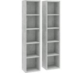 2 uds mueble de almacenaje | estantería de cd gris hormigón contrachapada 21x16x93,5cm cfw911963