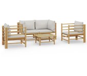 Set de muebles de jardín 5 piezas bambú y cojines gris claro