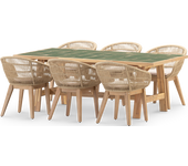 Set de mesa de madera y cerámica verde y 6 sillas - bisbal & provenza