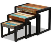 3 piezas mesas apilables | mesita auxiliar | mesa de café madera maciza reciclada cfw67294