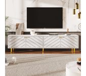 Mueble tv con 4 puertas - 170 x 38 x 50 cm - madera mdf y metal dorado - blanco