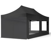 3x6 m carpa plegable, economy acero 30mm, 4 laterales con ventanas panorámicas, negro