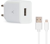 Cargador de red ksix 12 w, made for iphone, puerto usb-a + cable usb-a a lightning 1 m, blanco