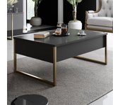 Mesa de centro con 2 cajones de melamina gris y blanco sed 110 cm-color antracita y oro