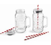 Lacor 69387 69387-set de 2 jarras de cristal con tapa de metal y orificio central para pajita