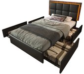 Estructura de cama con tira led y 4 cajones, cama individual tapizada 90x200 cm