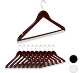 Relaxdays pack 10 perchas ropa con gancho giratorio, madera, marrón, 44,5 cm de ancho