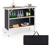 Mesa de camping con espacio de almacenamiento, portátil, plegable, ligera, de aluminio con bolsa de transporte, con 2 estantes, café