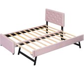 Cama tapizada, 90 x 200 cm, cama con somier (sin colchón), cama con contenedor extraíble