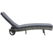 Tumbona de jardín | tumbona de exterior | silla con ruedas y cojín de ratán sintético gris antracita cfw601403