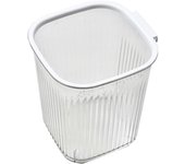 Cubo de basura de plástico transparente de gran capacidad con rayas, resistente para dormitorio, sala de estar y baño (blanco transparen