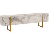 Mueble de televisión lilith, aparador de salón, mueble bajo para tv, base de pared equipada, 180x30 h50 cm, mármol y oro