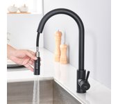 Mezclador cocina con ducha extraíble negro mate rotativo a 360 °en acero inoxidable grifo cocina fregadero 2 funciones mezclador cocina