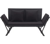 Banco de jardín con cojines 176 cm negro mimbre resina