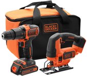 Black & decker bck22s1s set con batteria agli ioni di litio da 18 v, 1,5 ah, per trapano avvitatore + jig e custodia