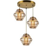 Lámpara colgante de techo de metal y 3 tulipas de cristal color cuero/dorado. e27 40w. ref. 2001-3gab