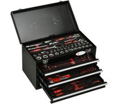 Caja de herramientas completa de 116 piezas con llaves de vaso, llaves mixtas, destornilladores, 3 cajones, caja de metal resistente