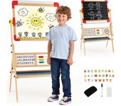Caballete infantil de madera, caballete de pintura 3 en 1 de doble cara con pizarra blanca, pizarra y rollo de papel, con tabla de dibujo giratoria