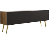 Mueble tv : roble wotan / negro mate, patas doradas, 140 x 52 x 32 cm