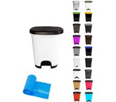 Cubo basura plástico moderno | apertura con pedal | cubo reciclar | 50 litros + bolsas (negro - blanco)