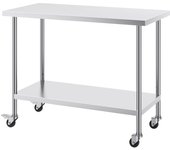 Succebuy mesa trabajo acero inoxidable 24 x 48 x 38 pulgadas, mesa robusta preparación alimentos con 4 ruedas y altura ajustable
