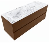 Mondiaz vica dlux 130cm mueble de baño color rust con 2 cajones. con lavabo cloud izquierda sin orificios color glace