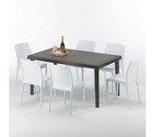 Mesa rectangular marrón 150x90 cm y 6 sillas de colores focus