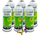 Pack 6 botellas gas refrigerante gasica v2 - r22-r32-r407-r290-r410a + llave de servicio