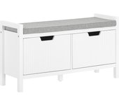 Banco zapatero con 2 puertas con rayas verticales armario multifuncional para entrada con acolchado cojín 91 x 30 x 50 cm blanco fsr146-w sobuy es
