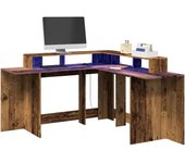 Maison exclusive - escritorio con led madera ingeniería envejecida 152x152x91 cm