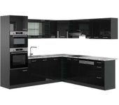 Vicco cocina esquinera r-line, negro/antracita de alto brillo, 237 x 247 cm , et mármol