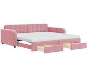 Sofá cama nido con cajones terciopelo rosa 100x200 cm