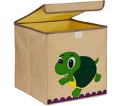 Relaxdays caja de almacenaje, diseño tortuga, cajita de tela niños, plegable, 33x33x33 cm, para juguetes, beige/verde