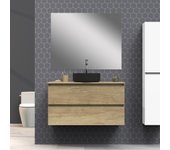 Conjunto de baño blaze | 90 cm nature| dos cajones | lavabo sobre encimera | espejo no incluido | mueble montado | alday