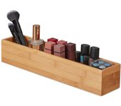 Relaxdays caja de almacenaje bambú, organizador escritorio, cajita larga y estrecha, baño, cocina, 7x38x8 cm, natural