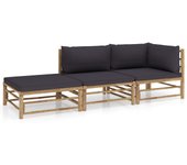 Vidaxl set de muebles de jardín 3 piezas bambú y cojines gris oscuro