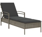 Tumbona | silla de jardín con cojín ratán sintético gris 63x200x81 cm cfw56451