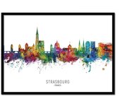 Art-poster - strasbourg france skyline (colored version) - michael tompsett - con marco negro 30 x 40 cm