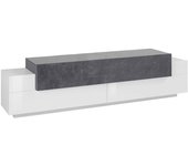Arold mueble tv, aparador bajo de salón, base para mueble de televisión, 100% made in italy, 200x45h52 cm, blanco brillo y pizarra