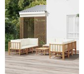 Maison exclusive - set de muebles de jardín 9 piezas bambú y cojines blanco crema