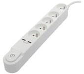Regleta de alimentación chacon 5 enchufes de 16 a con interruptor, 2 puertos usb y cable de 3 m ho5vv-f 3x1.5 mm² negro