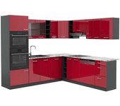 Vicco cocina esquinera r-line, burdeos brillo intenso/antracita, 237 x 247 cm , et mármol
