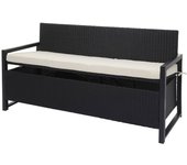 Banco de polirratán de 3 plazas hwc-f39, banco de jardín banco arcón, compartimento de almacenaje cojines de asiento ~ antracita, cojines crema
