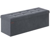 Banco de almacenaje plegable de terciopelo, taburete reposapiés con 2 cajas, 110x38x38 cm, capacidad 300 kg, para entrada y dormitorio, gris pizarra